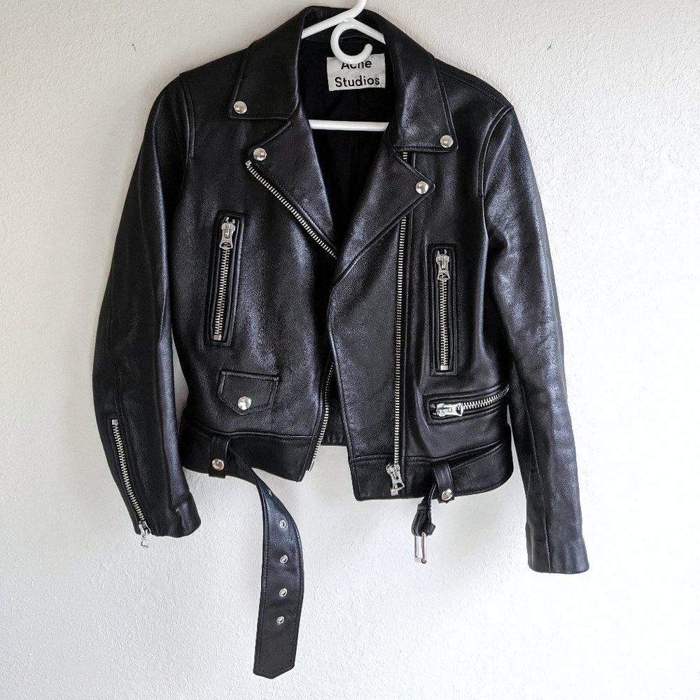 Acne Mock Black Leather Biker Jacket - Picture 2 of 8